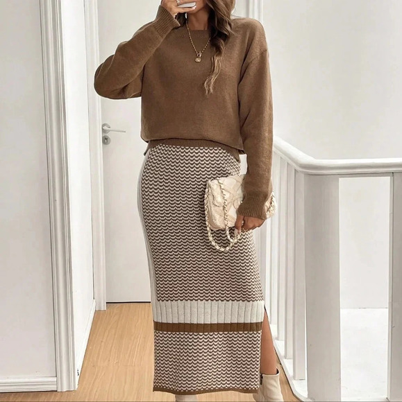 2pcs/Set Women Solid Color Round Neck Long Sleeve